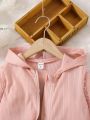 SHEIN Kids EVRYDAY Young Girl Fuzzy Panel Hooded Jacket