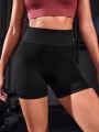 Yoga Basic Wide Waistband Solid Sports Shorts