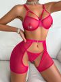 Classic Sexy Women's Mesh Ring Detail Hollow Out Sexy Lingerie Set