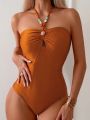 SHEIN Swim Chicsea Women's Halter Neck One Piece Swimsuit With Hollow Out Detailing