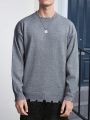 Manfinity Men'S Solid Color Distressed Trim Drop Shoulder Sweater