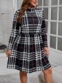 SHEIN LUNE Plus Size Plaid Stand Collar Dress