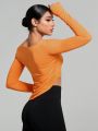 SHEIN Daily&Casual Ladies' Solid Color V-Neck Long Sleeve T-Shirt