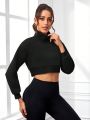 Daily&Casual Half-Zip Drop Shoulder Cropped Sweatshirt