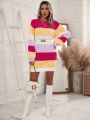 SHEIN Essnce Color Block Lantern Sleeve Sweater Dress