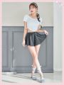 SHEINNeu Balletcore Bow Solid Ruffle Hem Skort Summer Women Clothes