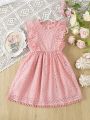 SHEIN Kids Nujoom Little Girl'S Pink Lace Sleeveless Waist Belted Dress For Summer