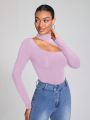 NEW FEMME Turtle Neck Longsleeve Bodysuit With Cut Out