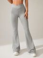 SHEIN Daily&Casual Women's Overlapping Waist Flared Sports Pants