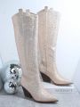 Metallic Rhinestone Decor Side Zipper Chunky Heeled Boots