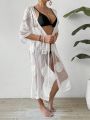 SHEIN Swim Chicsea 1pc Embroidered Mesh Kimono With Front Knot