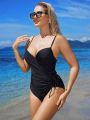 SHEIN Swim Basics One Piece Swimsuit With Push Up And Steel Ring