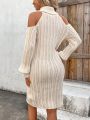 Solid Color Off-shoulder High Neck Sweater Dress