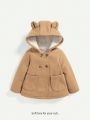 Cozy Cub Baby Girl Double Breasted 3D Ear Design Hooded Teddy Lined Double Button Overcoat