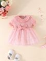 SHEIN Baby Girl'S Gorgeous And Romantic Fashionable Net Yarn Dress With Big Bow