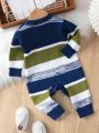 Baby Boy Colorblock Button Detail Knit Jumpsuit