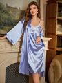 Contrast Lace Satin Cami Nightdress & Belted Robe