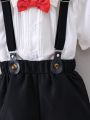 Baby Boys' Short Sleeve Butterfly Bow Tie Shirt + Casual Suspender Shorts 2pcs Outfit Set