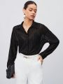 SHEIN BIZwear Mesh Patchwork & Button Front Casual Shirt