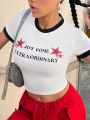 SHEIN Coolane White T-shirt With Slogan And Pattern Print