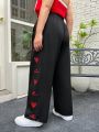 SHEIN Qutie Women'S Plus Size Love Heart Lips & Letter Print Pants