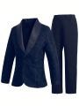 Two-piece Boys' Digital Printed Button Placket Blazer, Trousers, Gentleman's Suit