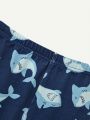 Cozy Cub 2pcs Baby Boy Cartoon Shark Print Short Sleeve T-Shirt And Shorts Pajama Set