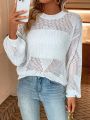 Women's Hollow Out Drop Shoulder Long Sleeve Sweater