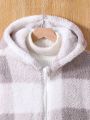 Teen Girls' Plaid Printed Fleece Hooded Jacket