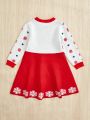 SHEIN Kids Cooltwn Young Girl Christmas Pattern Sweater Dress