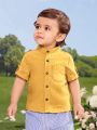 SHEIN Baby Boy Patched Pocket Roll Tab Sleeve Shirt