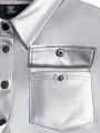 Plus Size Flip Pocket Pu Leather Shirt