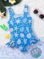 SHEIN Young Girl's Knitted Round Neck One-Piece Swimsuit