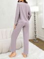 Women's Contrast Edge Top & Solid Color Pants Homewear Set