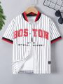 SHEIN Kids EVRYDAY Boys' Vertical Striped Baseball Collar Shirt