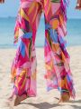 SHEIN Swim Vcay Botanical Print Ruffle Trim Cover Up Pants