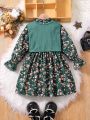 Little Girls' Floral Print Dress And Vest Two Pieces Set