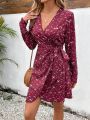 SHEIN VCAY Small Floral Print Wrap Tie Dress