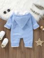 Baby Girl Geo Pattern Pocket Patched Hooded Teddy Lined Knit Bodysuit