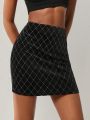 Leslie Samano Argyle Pattern Velvet Skirt