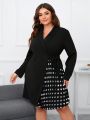 SHEIN Clasi Plus Size Polka Dot Print Splicing Wrap Tie Suit Jacket