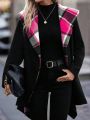 Plaid-Lined Belted Hooded Overcoat