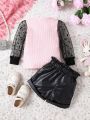 Baby Mesh Patchwork Top And Shorts Set