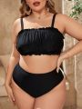 SHEIN Swim Vcay Plus Size Solid Color Swimwear Bikini Top With Thin Shoulder Straps