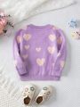 Baby Girls' Love Heart Pattern Drop Shoulder Long Sleeve Sweater