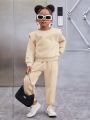 SHEIN Kids Cooltwn Toddler Girls' Basic Solid Color Round Neck Long Sleeve Outfit For Autumn And Winter