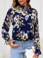 SHEIN Clasi Women's Casual Shirt With Floral Print And Ruffled Mandarin Collar