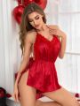 Women's Lace Splice Backless Halterneck Sleepwear Romper