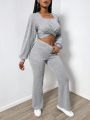 SHEIN SXY Solid Color Top And Pants Casual Two-piece Outfit