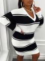 SHEIN Slayr Plus Size Women's Stripe Spaced Pullover Sweater Dress